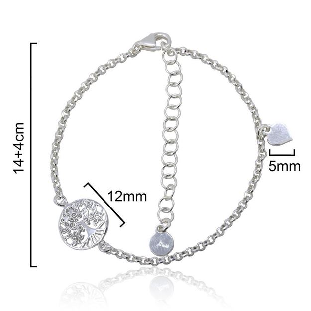 Imágen de PULSERA PLATA ÁRBOL DE LA VIDA CALADO CORAZÓN 12 mm. 5 mm. 14 cm. + 4 cm.