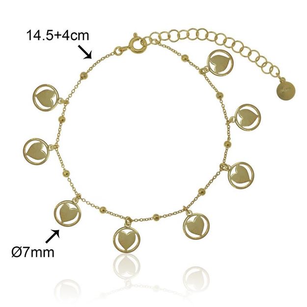 Imágen de PULSERA PLATA DORADA FETICHE CORAZONES 7 mm. 14,5 cm + 4 cm.