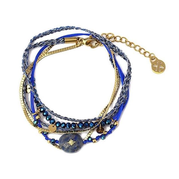 Imágen de PULSERA ACERO ANARTXY DOBLE VUELTA CON PIEDRAS DE CRISTAL AZUL