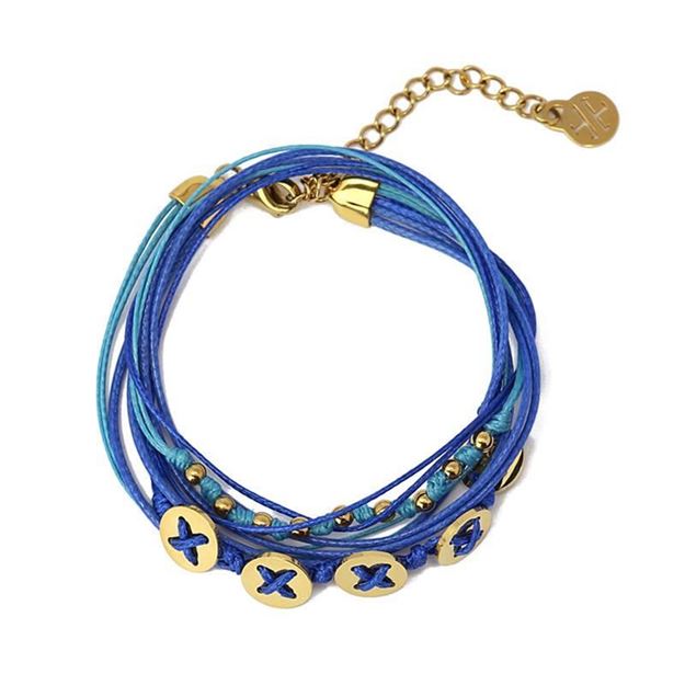 Imatge de PULSERA ACERO DORADO PIEDRAS COLOR 5 PLACAS CIRCULARES AZUL