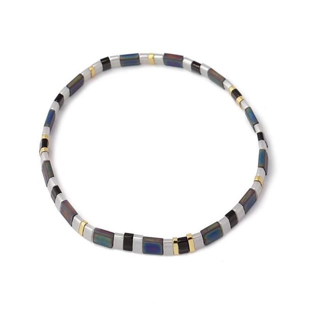 Imágen de PULSERA ACERO ANARTXY TILA ELÁSTICA CUENTAS MULTICOLOR 2022 TONOS GRIS AZUL