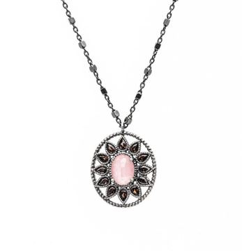 Imágen de COLLAR PLATA OJO DE GATO ROSA CIRC. MARRÓN