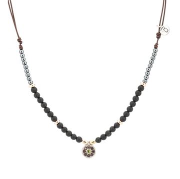 Imágen de COLLAR PLATA CAD. LAPIDADA CIRC. VERDE Y MARRÓN HEMATITES OBSIDIANA
