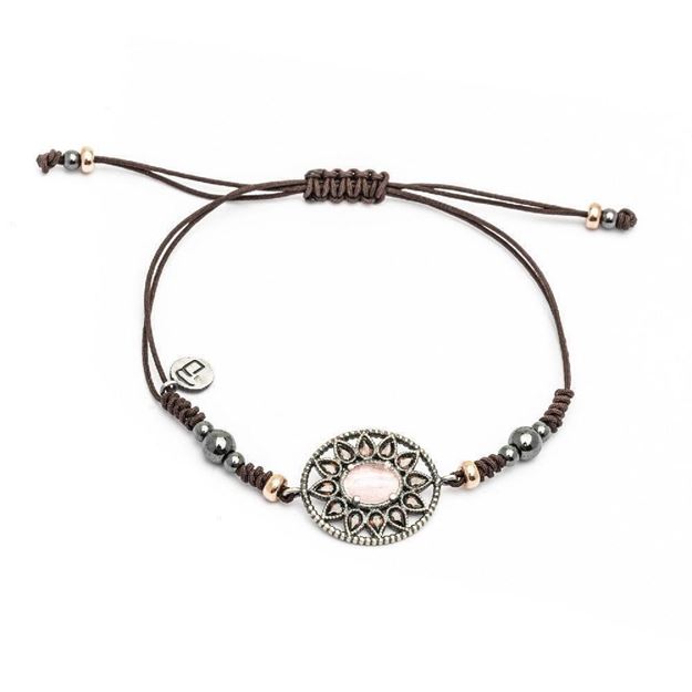 Imágen de PULSERA PLATA MACRAMÉ OJO DE GATO ROSA CIRC. BROWN