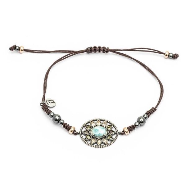 Imatge de PULSERA PLATA MACRAMÉ LARIMAR CIRC. CAVA BROWN VERDE