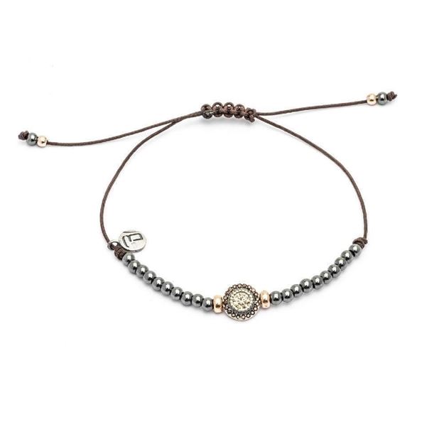 Imágen de PULSERA PLATA MACRAMÉ CIRC. CAVA BROWN HEMATITE