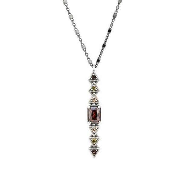 Imatge de PENJOLL PLATA ZIRCONITA MARRÓ OCTOGONAL I TRIANGLES