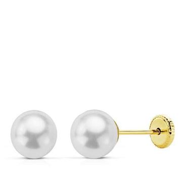 Imágen de PENDIENTES ORO PERLA BLANCA 6 mm.