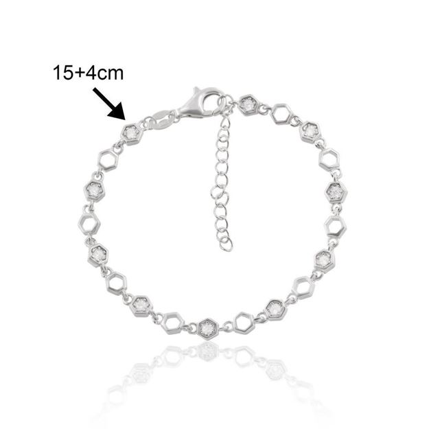 Imatge de PULSERA PLATA RD HEXÁGONOS CIRC. CALADOS 15+4 cm.