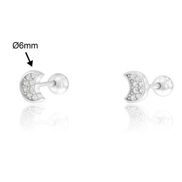 Imatge de DORMILONES PLATA RD PIERCING 1/2 LLUNA ZIRC. 6 mm. EXP0133