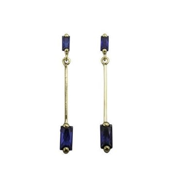 Imágen de PENDIENTES ORO LARGO PIEDRA BAGUET COLOR ZAFIRO