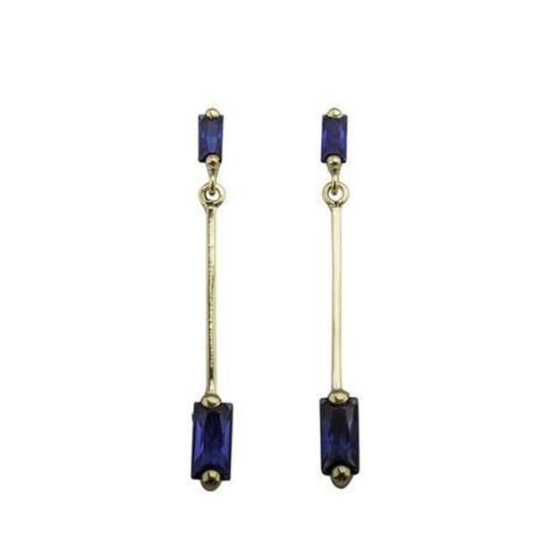 Imágen de PENDIENTES ORO LARGO PIEDRA BAGUET COLOR ZAFIRO