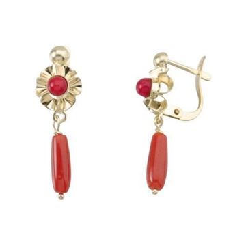 Imágen de PENDIENTES ORO COLGANTES ARQUILLO CORAL ROJO