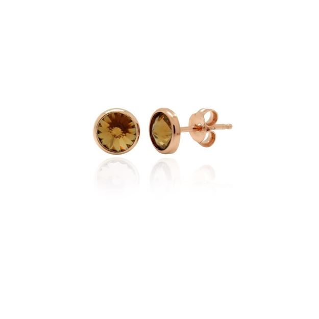 Imágen de PENDIENTES PLATA BAÑO ORO ROSA BOTÓN 7 mm. CÍRCULO CRISTAL (LIGTH TOPAZ)