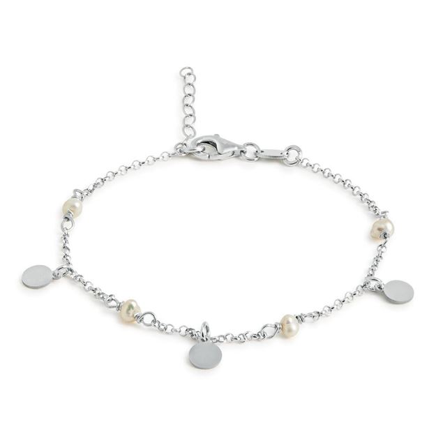 Imágen de PULSERA PLATA PLACAS CIRCUL. Y PERLAS BLANCAS
