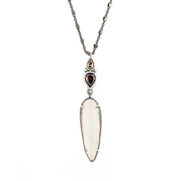 Imágen de COLLAR PLATA RAIVE CALCEDONIA FACETADA Y CIRCONITAS CAVA Y VERDE CLARO